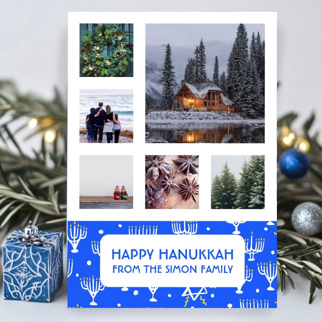 HANUKKAH CUSTOM FOTO Menorahs Stars Holiday Card (HANUKKAH CUSTOM PHOTO Menorahs Stars Modern Holiday Card
)