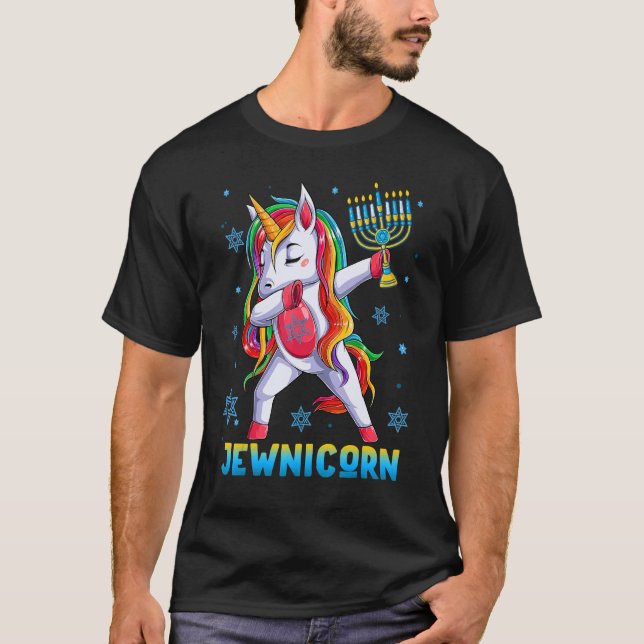 Hanukkah Dabbing Unicorn Jewnicorn Chanukah Jewish T-Shirt (Vorderseite)