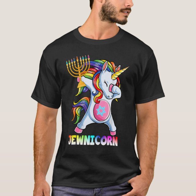 Hanukkah Dabbing Unicorn Jewnicorn Chanukah Jewish T-Shirt (Vorderseite)