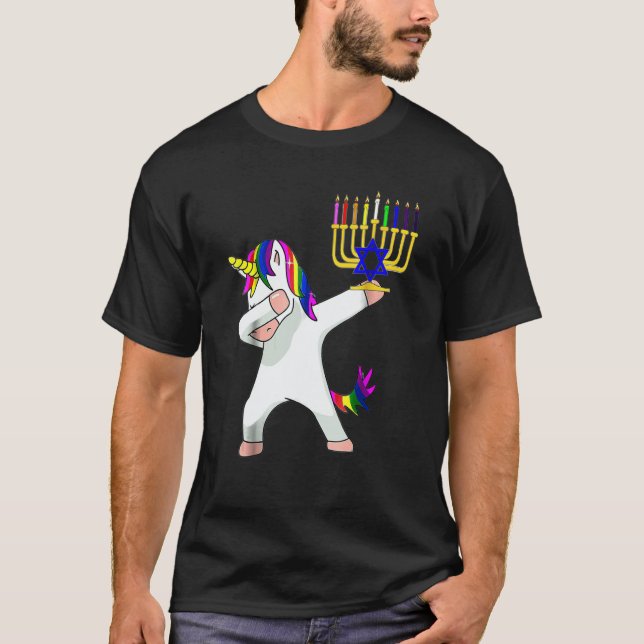 Hanukkah Dabbing Unicorn Jewnicorn Chanukah Jewish T-Shirt (Vorderseite)