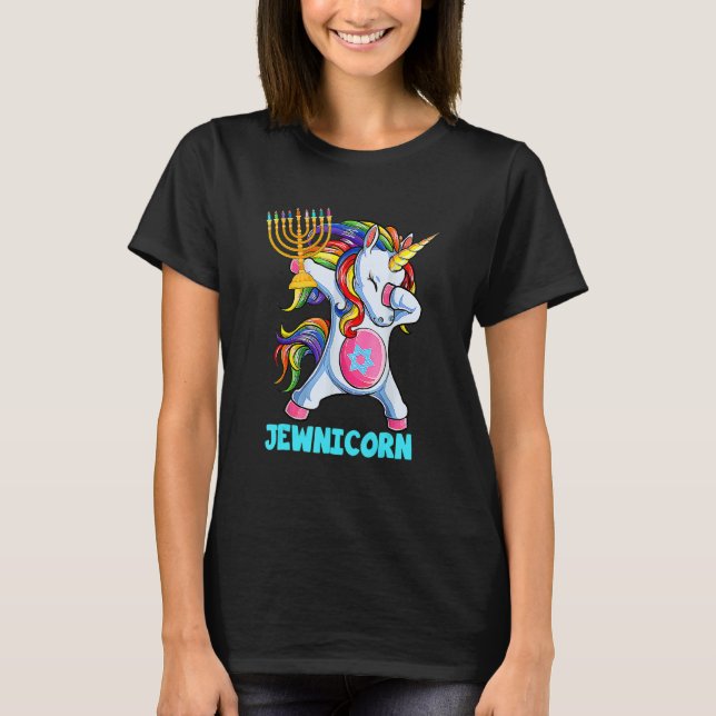 Hanukkah Dabbing Unicorn Jewnicorn Chanukah Jewish T-Shirt (Vorderseite)