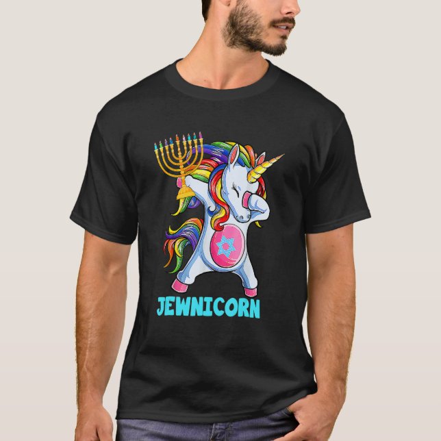 Hanukkah Dabbing Unicorn Jewnicorn Chanukah Jewish T-Shirt (Vorderseite)