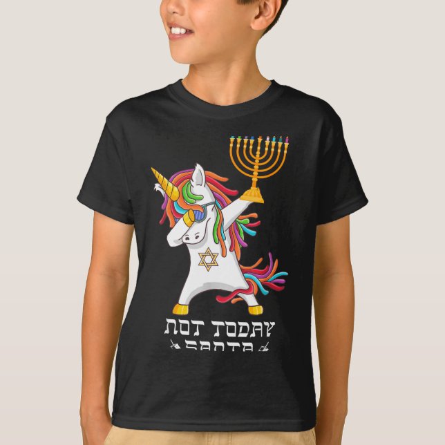 Hanukkah Dabbing Unicorn Not Today Santa Jewnicorn T-Shirt (Vorderseite)