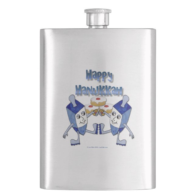 Hanukkah Dancing Dreidels und Jelly Doughnut Flachmann (Vorderseite)