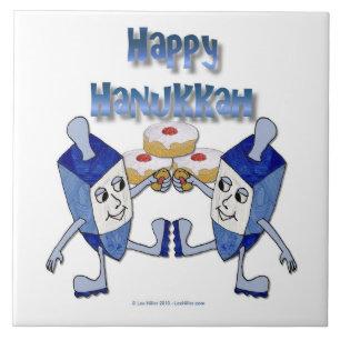 Hanukkah Dancing Dreidels und Jelly Doughnut Fliese