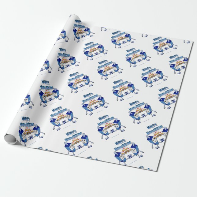 Hanukkah Dancing Dreidels und Jelly Doughnut Geschenkpapier (Ungerollt)