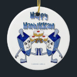 Hanukkah Dancing Dreidels und Jelly Doughnut Keramikornament<br><div class="desc">You are viewing The Lee Hiller Designs Collection of Home and Office Decor,  Apparel,  Gifts and Collectibles. The Designs inklusive Lee Hiller Fotogray and Mixed Media Digital Art Collection. You can view her Nature fotogray at http://HikeOurPlanet.com/ and follow her hiking blog within Hot Springs National Park.</div>