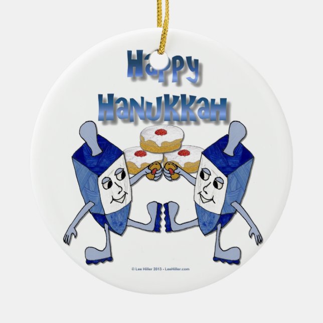 Hanukkah Dancing Dreidels und Jelly Doughnut Keramikornament (Vorne)