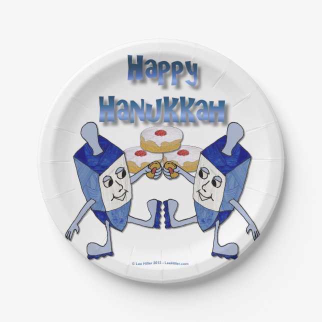 Hanukkah Dancing Dreidels und Jelly Doughnut Pappteller (Vorderseite)