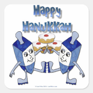 Hanukkah Dancing Dreidels und Jelly Doughnut Quadratischer Aufkleber