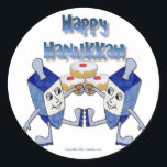 Hanukkah Dancing Dreidels und Jelly Doughnut Runder Aufkleber<br><div class="desc">You are viewing The Lee Hiller Designs Collection of Home and Office Decor,  Apparel,  Gifts and Collectibles. The Designs inklusive Lee Hiller Fotogray and Mixed Media Digital Art Collection. You can view her Nature fotogray at http://HikeOurPlanet.com/ and follow her hiking blog within Hot Springs National Park.</div>