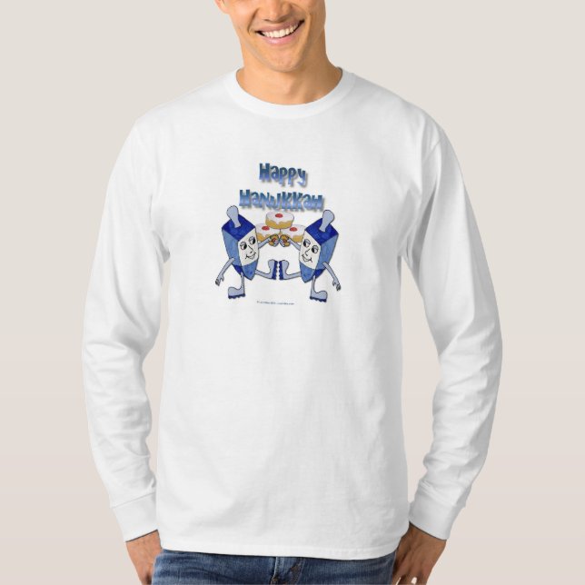 Hanukkah Dancing Dreidels und Jelly Doughnut T-Shirt (Vorderseite)