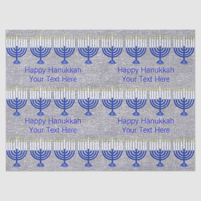 Hanukkah Dark Blue Menorah Imitats Silver Festival Seidenpapier (Vorderseite)