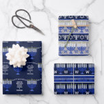 Hanukkah Dark Blue Menorah Monogram Sortiment Geschenkpapier Set<br><div class="desc">Erstellen Sie Ihre eigenen Hanukkah-Packpapier-Blätter mit diesem Sortiment von dunkelblauen Menorah-Muster und Streifen, die leicht zu personalisieren mit Ihrem Monogramm Initial für eine Art Geschenkpackung. Blatt eins hat ein Allover-Muster meiner original dunkelblauen Menorah-Kunstwerke, die zwischen dem Raum für HAPPY HANUKKAH [die auf HAPPY HOLIDAYS bearbeitet werden können, wenn Sie möchten]...</div>