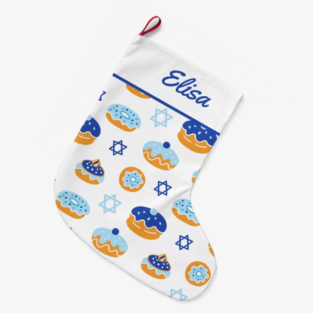 Hanukkah Dekorationen Jelly Donut Grosser Strumpf Großer Weihnachtsstrumpf (Vorderansicht (hängend))
