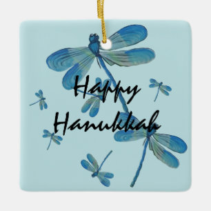 Hanukkah Delicate Blue Dragonfly Original Malerei Keramikornament