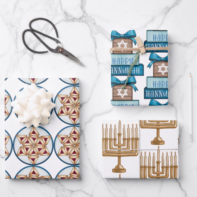 Hanukkah-Design Geschenkpapier Set (Vorderseite)