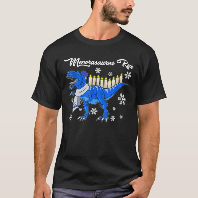 Hanukkah Dinosaur Menorasaurus T Rex Dino Chanukah T-Shirt (Vorderseite)