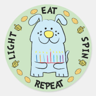 Hanukkah Dog Stickers "Light, Eat, Spin, Repeat"