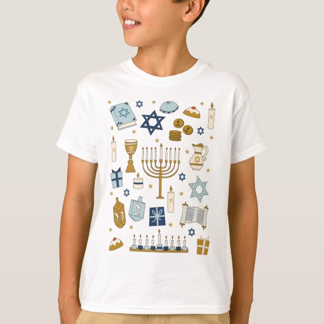 Hanukkah Doodles niedlicher illustrierter T - Shir T-Shirt (Vorderseite)