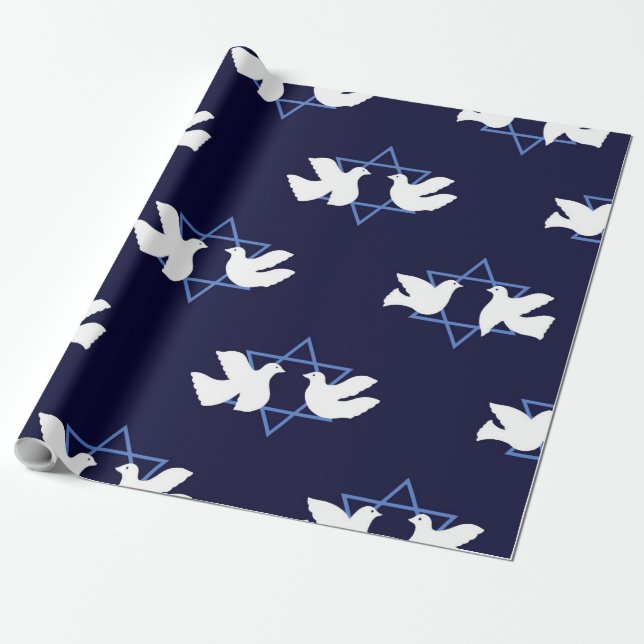Hanukkah Dove Peace Star Gemustert Geschenkpapier (Ungerollt)