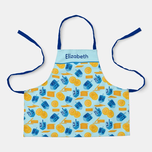 Hanukkah Dreidel Game Gelt Dark Blue Schürze (Vorderseite)