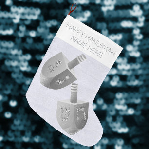 Hanukkah Dreidel Imitats Silver Sparkle Chrismukka Großer Weihnachtsstrumpf