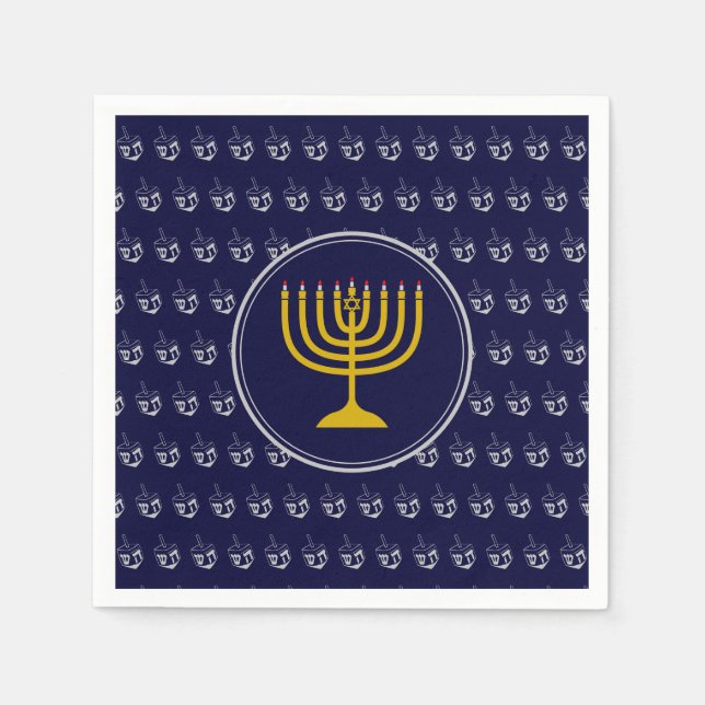 HANUKKAH Dreidel Menorah BLAUE SILVER GRAY Serviette (Vorderseite)