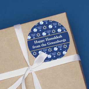 Hanukkah Dreidel Menorah Muster Blue Custom Gift Runder Aufkleber