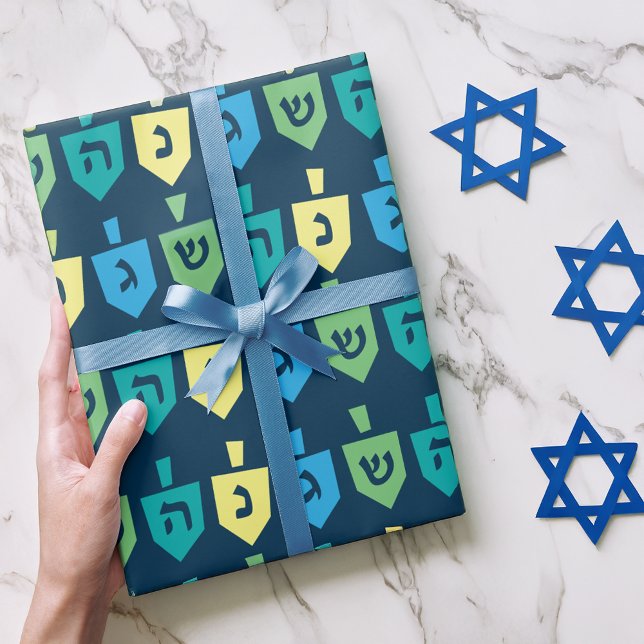 Hanukkah Dreidel Party Wrapping Paper Geschenkpapier (Von Creator hochgeladen)