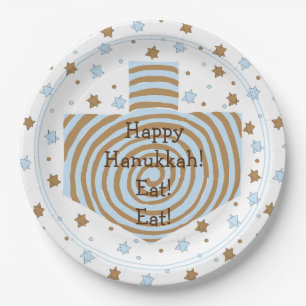 Hanukkah Dreidel Swirl Brown Blue Paper Tellers Pappteller