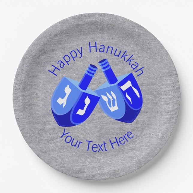 Hanukkah Dreidels Blaues Party Pappteller (Vorderseite)