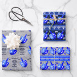 Hanukkah Dreidels Blue Monogram-Sortiment Geschenkpapier Set<br><div class="desc">Erstellen Sie mit Ihrem optionalen Monogramm Ihr eigenes individuelles Geschenkpapier-Sortiment und personalisierten Gruß auf diesen Hanukah Dreidels in blauen Design-Vorlagen. Das erste Blatt hat einen silbernen Hintergrund und Reihen von hellblauen und weißen Dreidels mit Vorlagen in der Marine mit Platz für Ihren Namen und Ihre Nachricht. Zwei und drei Blätter...</div>