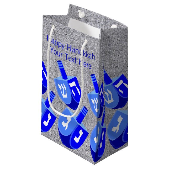 Hanukkah Dreidels in blauem Muster für kleinen Url Kleine Geschenktüte (Vorderseite Schrägansicht)