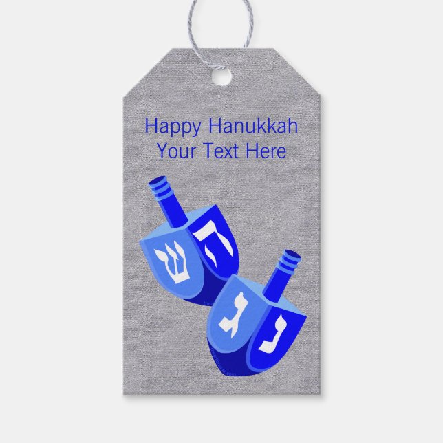Hanukkah Dreidels in Blue Fun Design für Kinder Geschenkanhänger (Vorderseite)