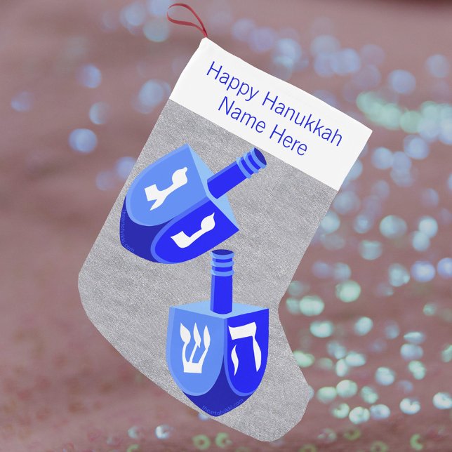 Hanukkah Dreidels in Blue Fun Kinder Chrismukkah Kleiner Weihnachtsstrumpf (A blue dreidel holiday stocking is fun for kids - and adults - of interfaith familes )