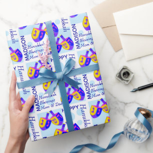 Hanukkah Dreidels Personalisierte Farbmuster Geschenkpapier