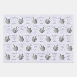 Hanukkah Dreidels Silver Monogram Sortiment Geschenkpapier Set