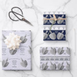 Hanukkah Dreidels Silver Monogram Sortiment Geschenkpapier Set<br><div class="desc">Erstellen Sie Ihr eigenes personalisiertes Geschenkpapier-Blatt-Sortiment mit Ihrem optionalen Monogramm und individuellem Gruß auf diesen Hanukah Dreidels in Imitate silberne Design-Vorlagen. Das erste Blatt hat einen Imitat Textur Hintergrund und Reihen von Dreidels in silbrig grau mit einer Touch Imitat Glitzer. Zwischen den silbrigen Dreidels stehen dunkelgraue Vorlagen mit Platz für...</div>
