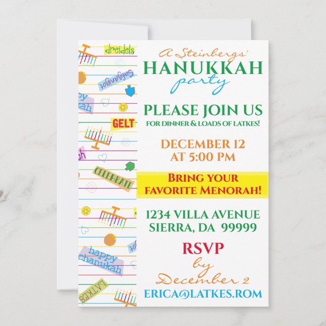 Hanukkah Einladung Party Design (Vorderseite)