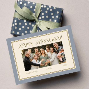 Hanukkah-Familienfotokarte Elegantes Blau Karte