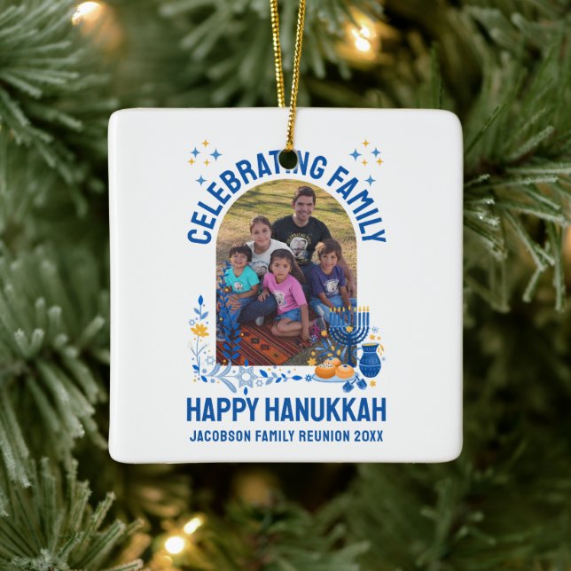 HANUKKAH FAMILY WIEDERSEHEN - Anpassbares Foto Keramikornament (Baum)