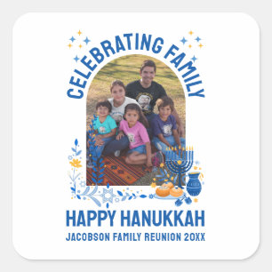 HANUKKAH FAMILY WIEDERSEHEN - Anpassbares Foto Quadratischer Aufkleber