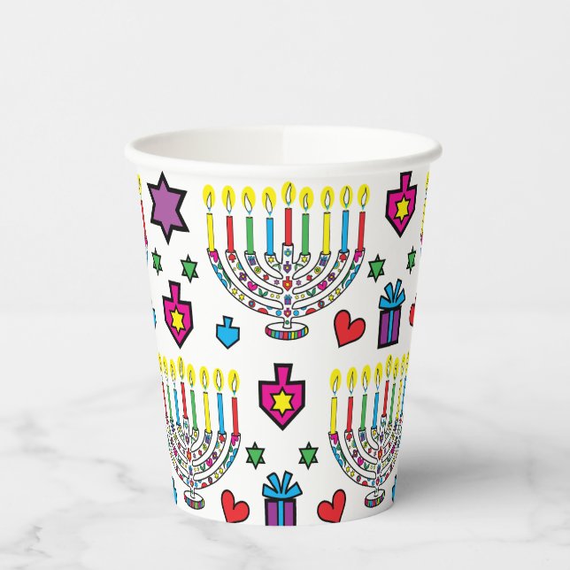 Hanukkah farbenfrohe Menorahs 8 oz. Pappbecher (Links)