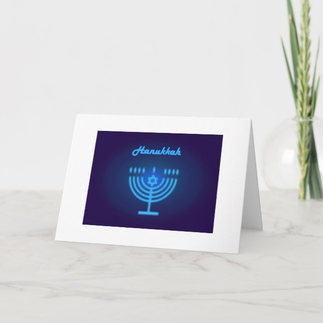 Hanukkah Festival Menorah Blue Neon Lights Symbol Karte (Vorderseite)