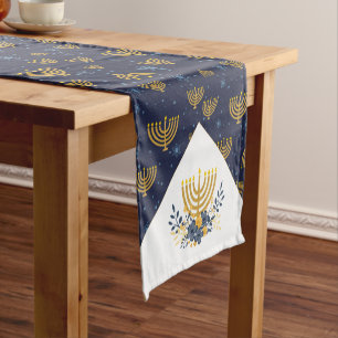 Hanukkah Festival of Lights Menorah Navy Blue Kurzer Tischläufer