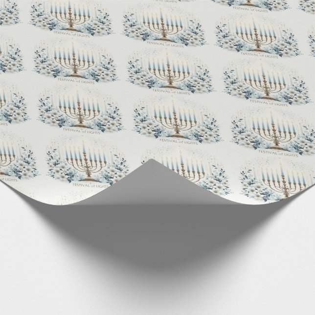 Hanukkah Festival of Lights mit Menorah und Lily Geschenkpapier (Ecke)