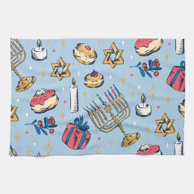 Hanukkah Festival of Lights Muster Geschenke Geschirrtuch (Horizontal)