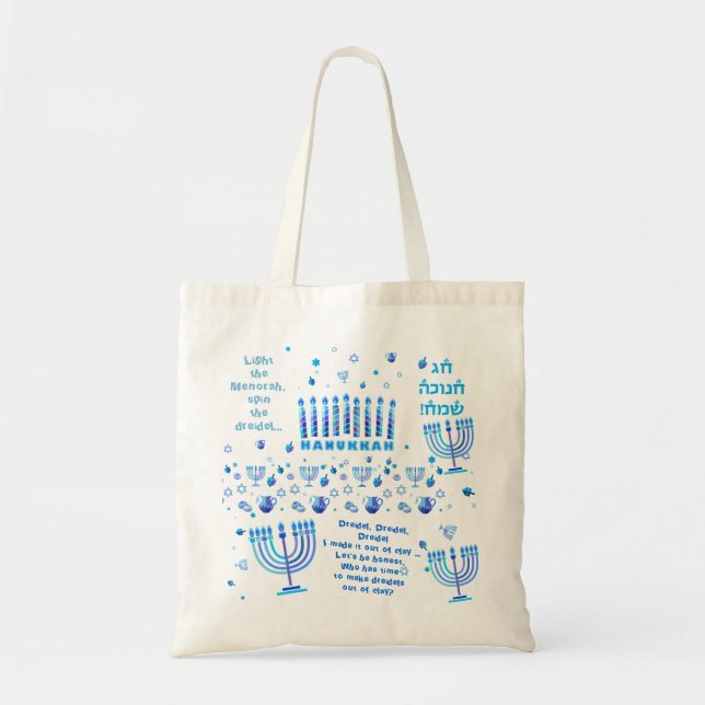 Hanukkah Festival Party Trendy Blue Doodle Muster Tragetasche (Vorne)