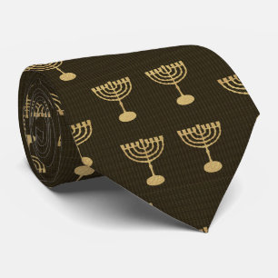 Hanukkah-Festparty Gold-Menora-Muster Krawatte